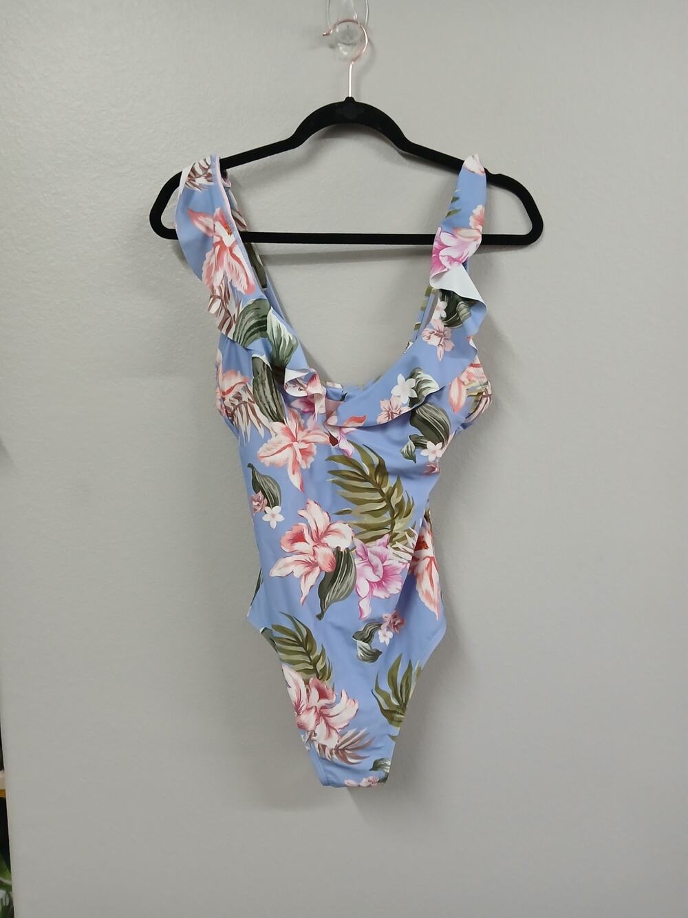 Kona Sol Over-the-Shoulder Ruffle High-Coverage One-Piece Swimsuit. Medium